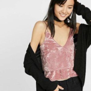 Express crushed pink velvet cropped peplum ruffle/tiered cami in Small